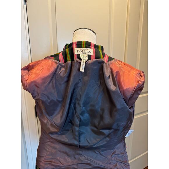 Arabella Pollen London Wool Black Pink Green Stripe Double Breasted Jacket SZ 6 - Picture 4 of 5